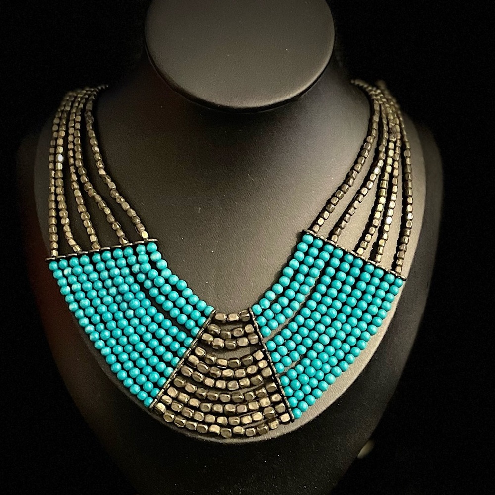 Claire's Turquoise and Black Colored Multi strand Bead Necklace